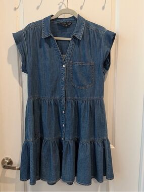 Veronica Beard Denim Blue Tiered Shirt Dress